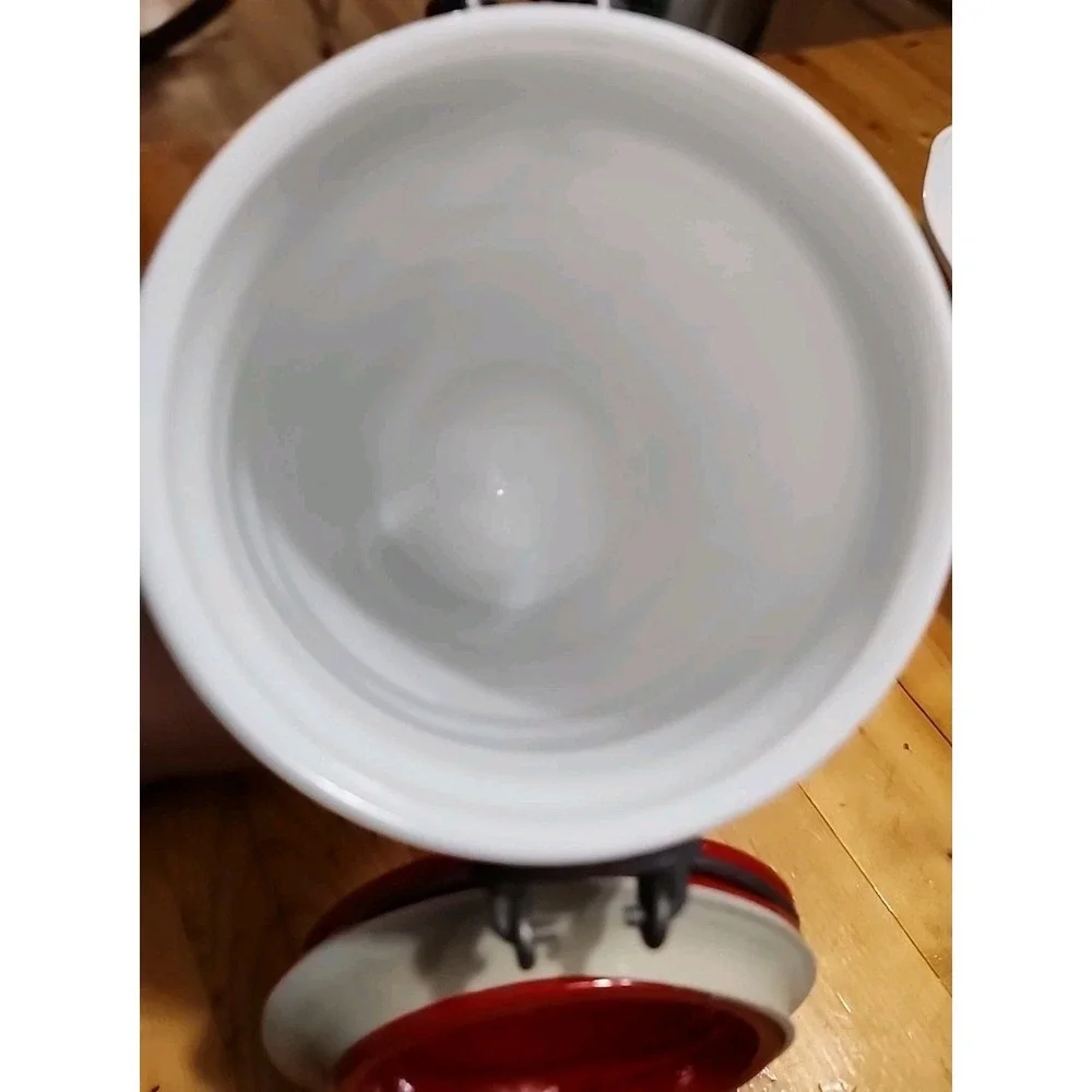Vintage MCM Deco Wheaton Milk Glass Sugar Canister Red Grid 1.5L Red‎ Lid